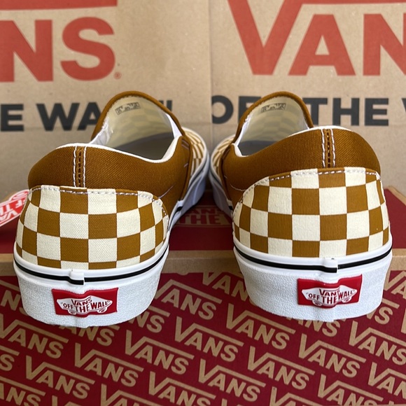 Vans Classic Slip-On Checkerboard Golden Brown/True White MENS - Picture 14 of 16